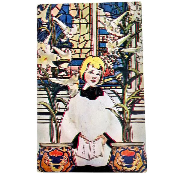 1900's Antique Vintage Easter Greetings Catholic Post Card Posted - Picture 1 of 5